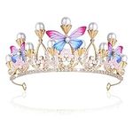 Butterfly Princess Crown Crystal Tiara Pearl - Princess Rhinestone Tiaras, Tiara Headband Hair Accessories Birthday Party Gifts for Women and Girls