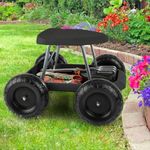 Pure Garden Gardening Stool - Rolling Garden Seat with Wheels and Storage Tool Tray - Garden Cart Scooter - Yard Tools (Black)