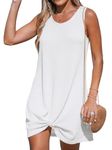 CUPSHE Women's Sleeveless Swimsuit Coverup Waffle Knit Swimwear Beach Cover Ups Twisted Mini Dress, White, Medium