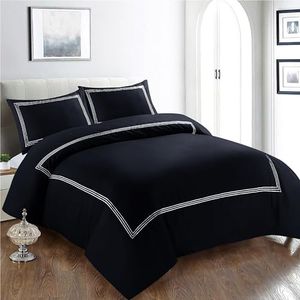 DYETEX Single Quilt Cover Set - 2 Pcs 1800TC Microfiber Hotel Quality Emboidered Duvet Cover Set - Ultra Soft Bedding Set with Button Closure and 1 Pillowcase (Black/White)