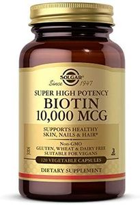 Solgar Biotin 10,000 mcg, 120 Vegetable Capsules - Energy, Metabolism, Promotes Healthy Skin, Nails & Hair - Super High Potency - Non-GMO, Vegan, Gluten, Dairy Free, Kosher - 120 Servings