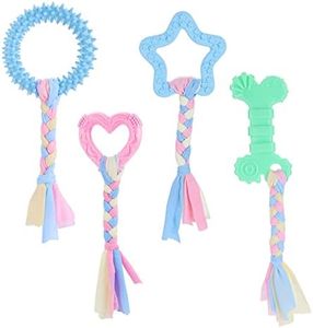 Cobee Juguetes masticables para dentición de Cachorros, 4 Juguetes para Cachorros con Cuerdas interactivas de algodón para dentición Perros pequeños, Juguetes para Masticar Cachorros de Goma