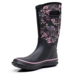 WTW Women's Rubber Rain Boots - Mid Calf Waterproof Insulated Neoprene Muck Boots Outdoor Hunting Garden Boots for Women, Skull, 7