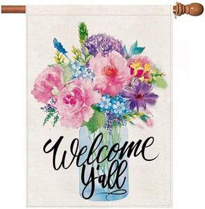 Spring Flag 28x40 Inch Double Sided Outside, Spring Summer House Flags, Floral Welcome Yard Outdoor Flag