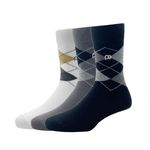 Peter England Men's Full Length Cotton Socks (Pack Of 3) (PXT4014E_Black, White, Grey And Black)