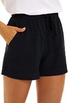 NEYOUQE Black Womens Casual Plus Size Summer Shorts Beach Linen Ladies Drawstring Shorts high Waisted Shorts Women Elastic Vacation Trendy Shorts Femme Cotton Soft Summer Womens' Shorts Black XXL