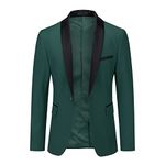 YOUTHUP Men's Blazer Shawl Collar 1 Button Slim Fit Formal Suit Jacket Wedding Prom Party Jacket,Green,M