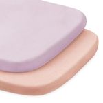 MEILA Bassinet Fitted Sheets Compatible with ANGELBLISS Baby Bassinet & AMKE Bassinets, 100% Jersey Cotton Beside Bassinet Sheet for Baby Girl, Pack of 2, 33x20 (Light Pink+Lilac)