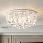 Maxax 4 Lights Crystal Chandelier, Modern Drum Ceiling Light Fixture Lamp, Raindrop Flush Mount Round Metal Shade, for Dining Room, Living Room, Bathroom, Bedroom, Chrome