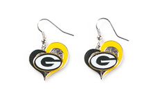 Sports Team Green Bay Packers Logo 3/4" Swirl Heart Dangle Earring Set