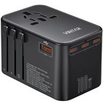 Universal Travel Adapter, VINTAR 100W GaN Power Adapter with 3 USB C PD & 1 USB A QC, All in one Travel Plug Adapter, International Travel Essentials Worldwide for EU/UK/USA/AUS(Type C/G/A/I)