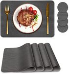 Placemats Set of 4, Placemat with Coasters Heat Stain Scratch Resistant Non-Slip Waterproof Oil-Proof Washable Wipeable Outdoor Indoor for Dining Patio Table Kitchen Decor and Kids(Grey 4)