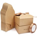 Belle Vous Brown Scalloped Kraft Paper Square Gift Boxes with Brown Ribbon (50 Pack) - 12 x 12 x 6cm (4.72 x 4.72 x 2.36 inches) - Small Boxes for DIY Wedding and Party Gifts, Favours & Candy