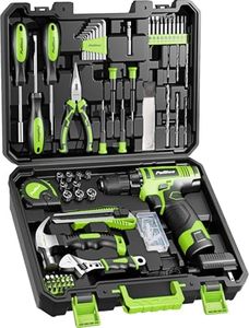 PULITUO Drill Set, 149-Piece Home Tool Set with 12V Green Cordless Drill, ToolBox, Hand Tool Kits for Women Men, DIY Enthusiasts for Home Improvement.