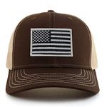 Armycrew Black Grey American Flag Patch 6 Panel Oversized XXL Two Tone Mesh Back Trucker Cap, Brown Khaki, XX-Large