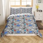 Gaming Comforter Cover Set Gamer Bedding Set for Boys Kids Cartoon Gamepad Duvet Cover Video Games Controller Home Decoration for All Season, 1 Duvet Cover + 2 Pillowcases, Full Size (Grey, White)