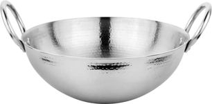 Prabha Stainless Steel Hammered Finish, Heavy Gauge Kadhai, Kitchen Wok with 1L Capacity & 170mm Size, Compatible with Gas Stove