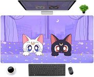 Cute Pastel Purple Desk Mat Kawaii Anime Cat Large XXL Gaming Mouse Pad Cats Lavender Extended Mousepad Desktop Mat Laptop Keyboard Mouse Mat Desk Pad for Women Office Desk Decor 31.5x15.75 in