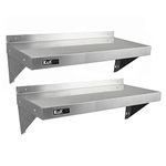 2 x KuKoo Commercial Stainless Steel Shelves Kitchen Wall Shelf Catering Corrosion Resistant & Free Microfiber Cloths 1000mm x 300mm