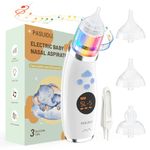 Baby Nasal Aspirator, PASUIDU IPX6 Waterproof Electric Baby Nose Sucker with 5 Suction Levels and 3 Silicone Tips, Rechargeable Nose Cleaner Built-in Music & Lights for Newborns, Infants Toddlers