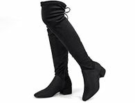 Greatonu Women's Over Knee High Boots Warm Winter Long Boot with Side Zipper Back Lace Fashion Thigh High Boots Black-1.77 UK 7