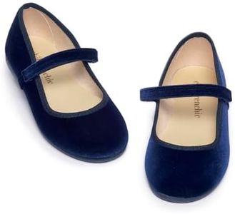 Childrenchic Mary Jane Shoes for Girls – Classic & Comfortable Dress Shoes for Toddlers & Kids – Perfect Flats for School, Play, and Special Occasions (Velvet, Navy Blue, 8 Toddler)