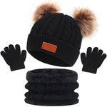 flintronic 3PCS Kids Winter Beanie Hat Scarf Gloves Set, 3 In 1 Knit Warm Toddler Winter Cap Gloves Neck Warmer, Winter Thick Warm Accessories Sets for Boys Girls of 1-5 Years, Black