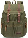 Bluboon Vintage Backpack Leather Trim Casual Bookbag Men Women Laptop Travel Rucksack, Olive-green, Large, Nice Vintage Look and Feel