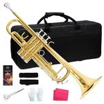 LOMUTY Standard Bb Trumpet for School Band Orchestra Brass Trumpet With Hard Case 7C Mouthpiece Cleaning Cloth Gloves, Children and Adults Beginner Teaching Brass Instrument, Christmas Birthday Gift.