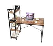 Oak & Tea Computer Desk, Writing Desk with 4 Tier DIY Storage Shelves on Left or Right, 120 * 60 * 122cm Work Table for Office Living Room, Steel Frame, Industrial