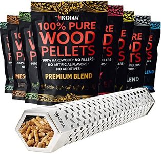 (Set of 8) Smoker Pellets & Smoker Tube - (1 lb) BBQ Wood Pellets Variety Pack & (12 inch) Smoker Tube - 100% Natural Hardwood Pellets, Bold Smoke Flavor Grill Types