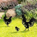 KOLYMAX 3 PCS Metal Chicken Yard Art Garden Decorative Stake Hollow Out Animals Silhouette Statue Decor, Chickens Family Silhouette Sets for Pathway, Floor, Garden, Lawn, Outdoor Decoration