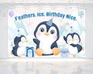 5x3 FT Penguin Birthday Backdrop - Antarctic Adventure Theme Photography Background for Kids' Parties, Winter Celebrations, and Animal Themed Events