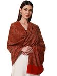 Pashmoda- Women's Faux Pashmina Jamawar Shawl, Wrap (SIZE: 40X80 Inches) (Red)