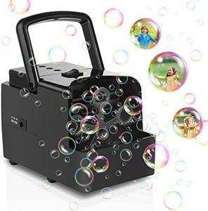 KIDWILL Portable Bubble Machine for Kids, Automatic Bubble Maker Toy, 2 Speed Settings, Operated by Plug-in or Batteries, Bubble Blower for Parties Wedding Indoor Outdoor-Black