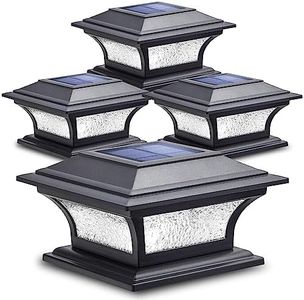 SIEDiNLAR Solar Post Lights Outdoor Glass LED Fence Cap Light 2 Modes for 4x4 5x5 6x6 Posts Deck Patio Garden Decoration Warm White/Cool White Lighting Black (4 Pack)