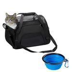 DONYER POWER Soft Sided Pet Carrier for Dogs & Cats Comfort Under Seat Travel Tote Bag, Travel Bag for Small Animals with Mesh Top and Sides,with a Small Collapsible Bowl BLACK