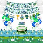 Golf Theme Birthday Party Decorations, Includes Happy Birthday Banner, Tablecloth, Balloons, Cupcake Toppers, Golf Birthday Party Supplies for Men, Golfer, Sports Fanatic, Par-Tee Decor (B)