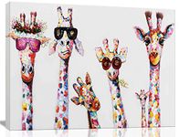 Funny Animals Canvas Wall Art Decor Lovely Giraffes Family Cartoons Painting Prints Picture Framed Stretched Wall Decoration Bedroom Kids Nursery Room Gift (Cute giraffe, 24inchx16inch)