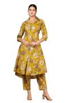 Pistaa's Women Pure Cotton Floral A-Line Printed Salwar Suit Set (Mustard Yellow, Medium)