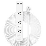 Flat Extension Cord 15 ft, NTONPOWER Ultra Thin Flat Extension Cord Under Carpet, Rug, Door, Wall Mount Power Strip Flat Plug with 4 Outlets 2 USB, Overload Protection for Home Office Indoor, White