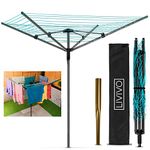 LIVIVO Heavy Duty Folding 4 Arm Rotary Garden Washing Line Clothes Airer Dryer, 45m with Cover, Metal Ground Spike Included