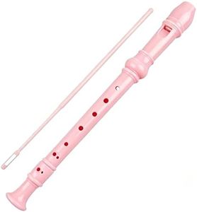 Soprano Recorder Descant Flauta Recorder 8 Hole ABS Clarinet German Style Treble flute C Key for Kids Children With Fingering Chart Instructions with Cleaning Rod Bag pink (Pink)