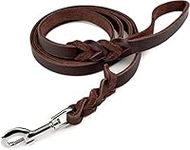 Mighty Paw Braided Leather Dog Leash | 6’ Heavy Duty Genuine Leather Pet Lead. Extra Soft Handle w/Top & Bottom Braid. Strong All-Metal Swivel Clip. for Small & Large Breeds (Standard/Brown)