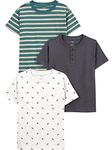 Simple Joys by Carter's Baby Boys' 3-Pack Short-Sleeve Tee Shirts Toddler T Set, Dark Grey/Green Stripes/White Dinosaur, 12 Months (Pack of 3)