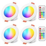 iLC LED Recessed Ceiling Lights, 8W Colour Changing RGB, Φ70-85mm Hole, Spotlights Round Panel Downlights Warm White 2700K, 12 Colours 2 Modes Timing with Remote Control (4 Pack)