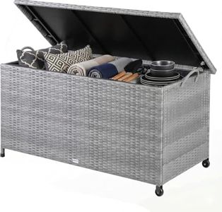 CASARIA® Rattan Garden Storage Box 270L, with Wheels & Carry Handles, Waterproof & UV Resistant, Inner Lining, Pneumatic Gas Pressure Lifting Lid Struts, Outdoor Chest Organiser, 117x53x60cm, Grey