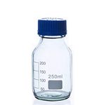 NATUWORLD 250ml/8.4oz Empty Thick Glass Graduated Reagent Bottle with Blue Screw Cap Laboratory Chemical Agent Bottle Liquid Storage Containers Jar Pot