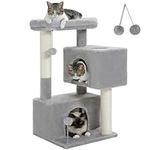 PAWZ Road Cat Tree for Indoor Cats, Cat Tower for Adult Cats with 2 Large Condos, Cat Scratching Posts and Large Cat Perch, Grey