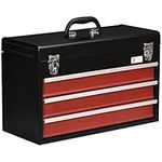 DURHAND 3 Drawer Tool Chest, Lockable Metal Tool Box with Ball Bearing Runners, Portable Toolbox, 510mm x 220mm x 320mm, Black